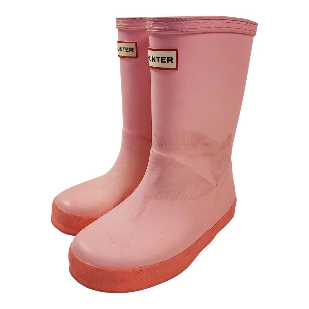HUNTER Boots KIDS Girls Size UK 8 US 10 Pink Rain Rubber Pull On Waterproof